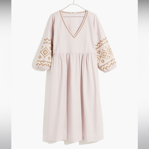 NWOT Madewell Petite Embroidered-Sleeve Popover Midi Dress - Medium - Lavender - Picture 4 of 10